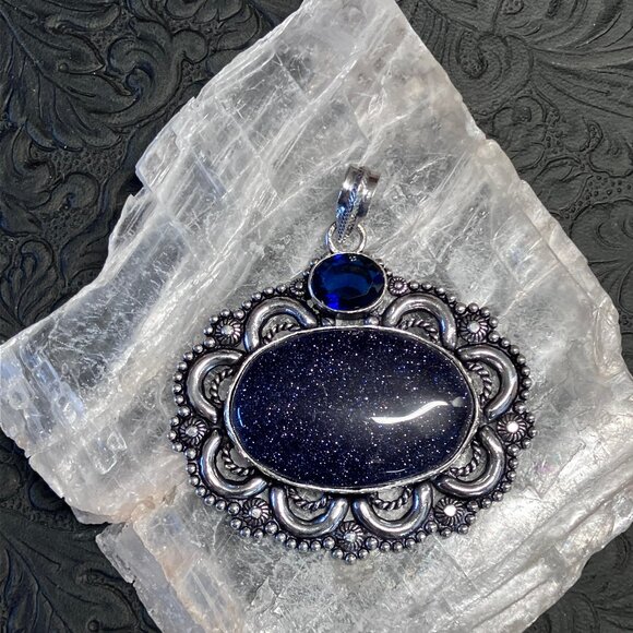 Blue Goldstone and Gem Bohemian Pendant Stone Crystal Jewelry - Picture 6 of 6